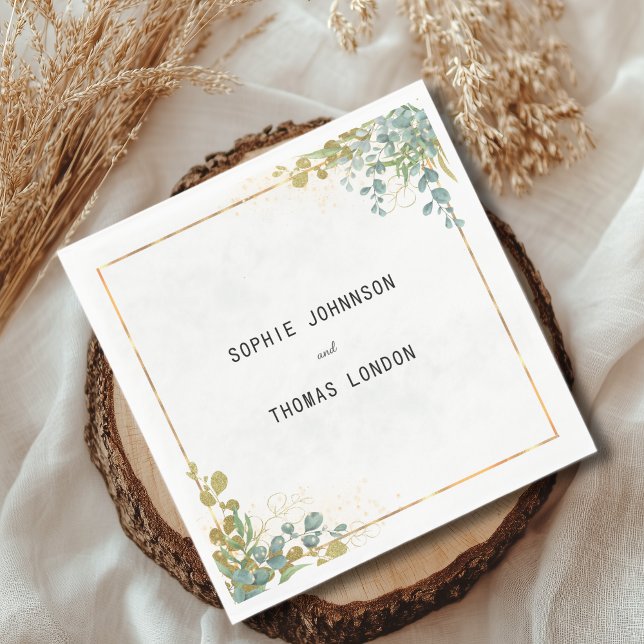 Grönt och guld eucalyptus vattenfärg pappersservett (Skapare uppladdad)