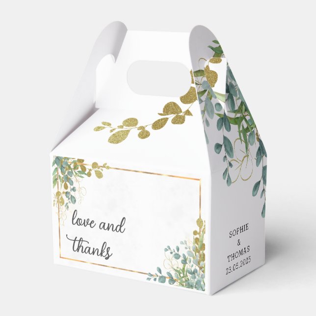 Grönt och guld eucalyptus vattenfärg presentaskar (Framsidan Sidan)