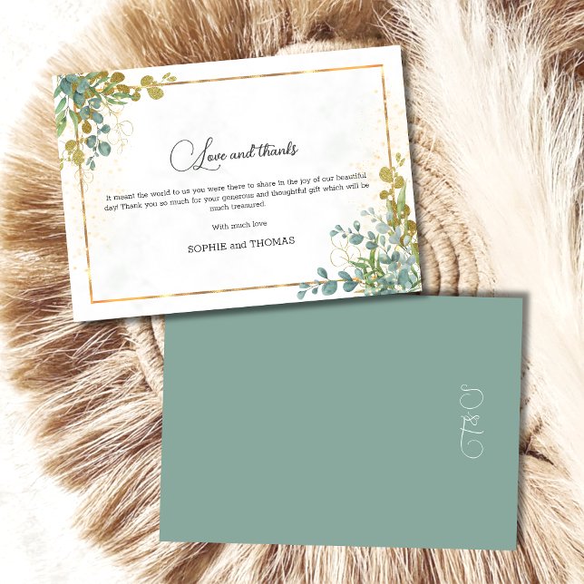 Grönt och guld eukalyptus vattenfärg tack kort (Skapare uppladdad)