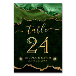 Grönt och Guld Faux Glitter Agate Bröllop Bordsnummer