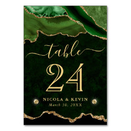 Grönt och Guld Faux Glitter Agate Bröllop Bordsnummer