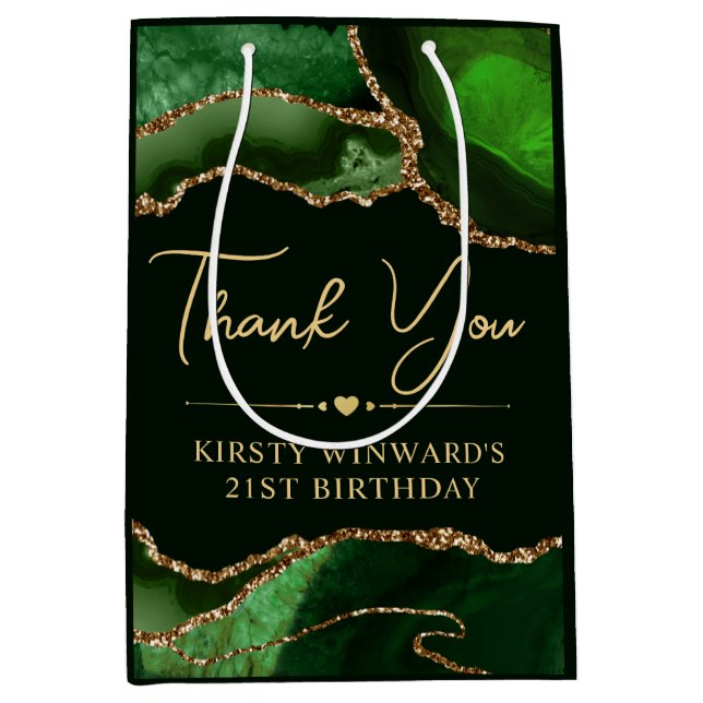 Grönt och Guld Faux Glitter Agate Födelsedagsfest (Framsidan)