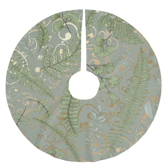 Grönt och Guld Fern Mönster Julgransmatta Borstad Polyester (Framsidan)