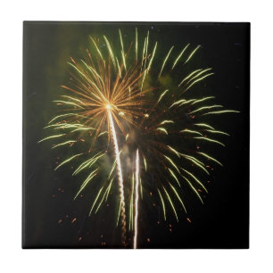 Grönt och Guld Fireworks Helgdag Firande Kakelplatta