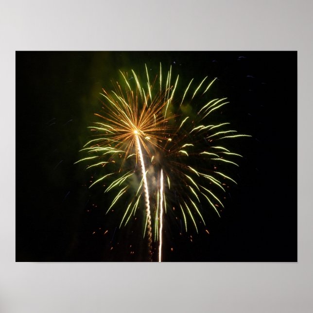 Grönt och Guld Fireworks Helgdag Firande Poster (Framsidan)
