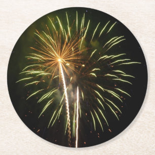 Grönt och Guld Fireworks Helgdag Firande Underlägg Papper Rund