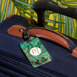 Grönt och Guld flytande marmor Bagagebricka