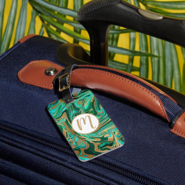 Grönt och Guld flytande marmor Bagagebricka (Framsida Insitu 1)