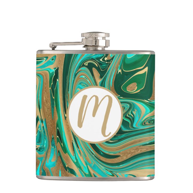 Grönt och Guld flytande marmor Fickplunta (Framsidan)