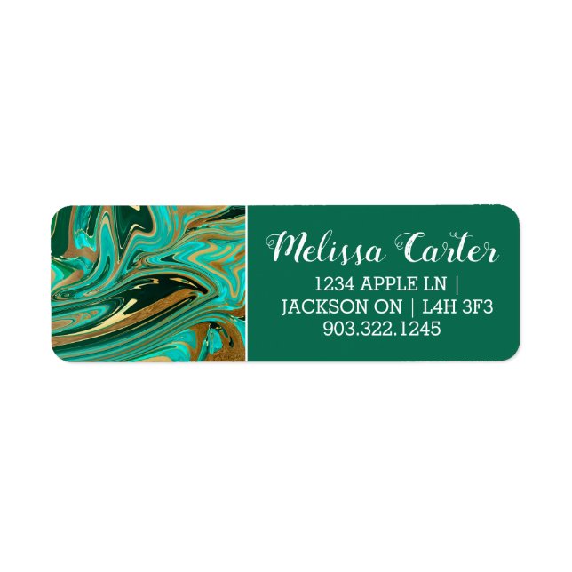 Grönt och Guld flytande marmor Returadress Etikett (Framsidan)