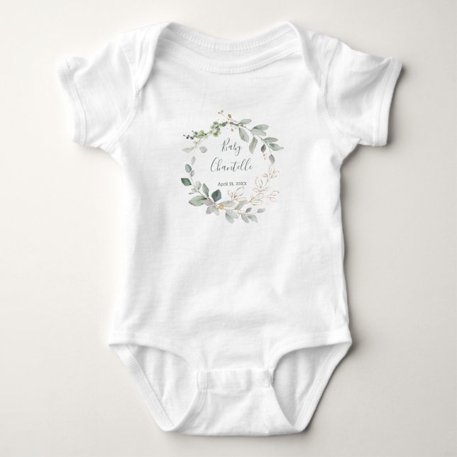 Grönt och Guld Foliage Baby Shirt T (Framsida)