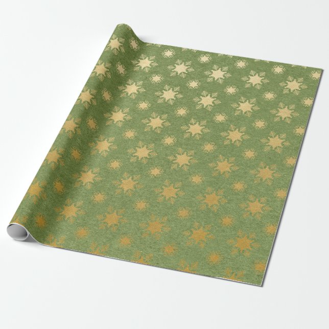 Grönt och guld folie jul presentpapper (Utrullad)
