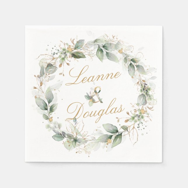 Grönt och guld folie Utandning Bröllop Pappersservett (Framsidan)