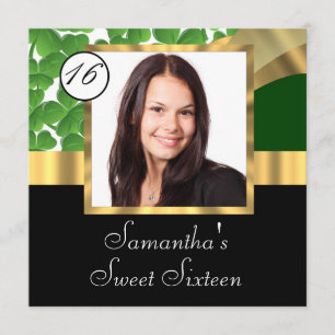 Grönt och guld-foto sweet sixteen inbjudningar
