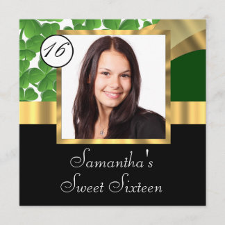 Grönt och guld-foto sweet sixteen inbjudningar
