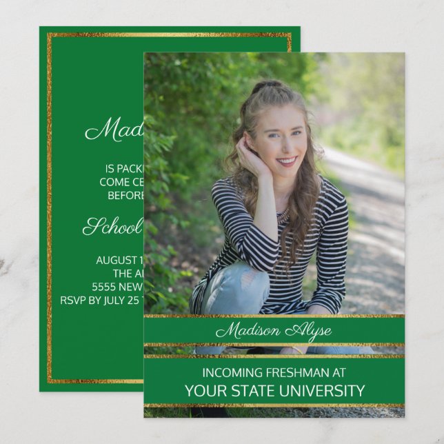 Grönt och Guld fotosegment Party Inbjudningar (Fram/baksida)