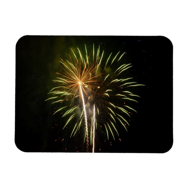 Grönt och guld fyrverkeri firande av högtid magnet (Horisontell)