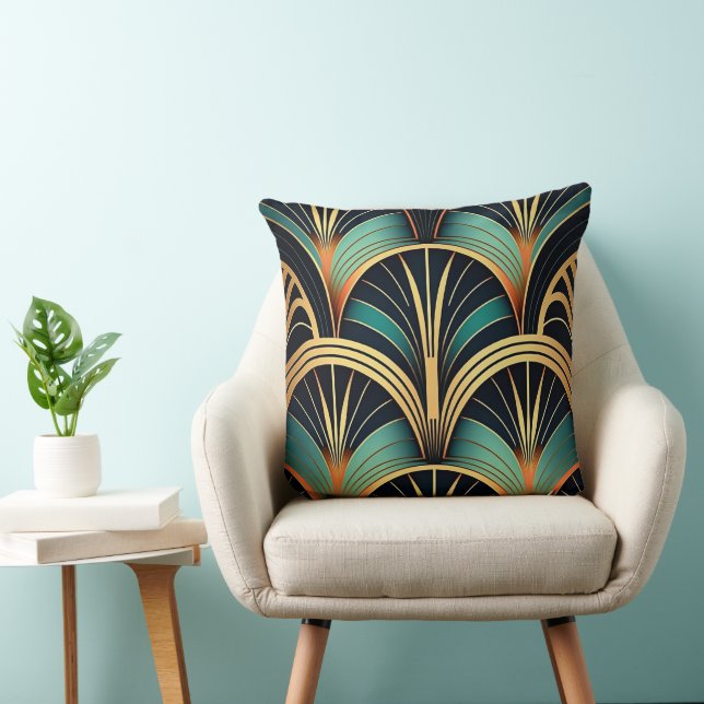 Grönt och Guld Geometric Dekorativ kudde Art Deco (Stol)