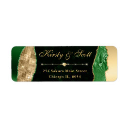 Grönt och Guld Glam Tårar Bokeh Bröllop Returadress Etikett