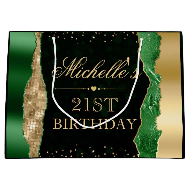 Grönt och Guld Glam Tårar Bokeh Födelsedagsfest (Framsidan)