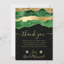 Grönt och Guld Glam Tårar Bokeh Quinceanera Tack Kort