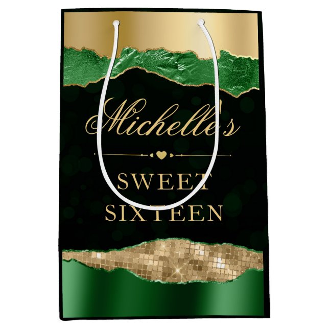 Grönt och Guld Glam Tårar Bokeh Sweet sixteen (Framsidan)