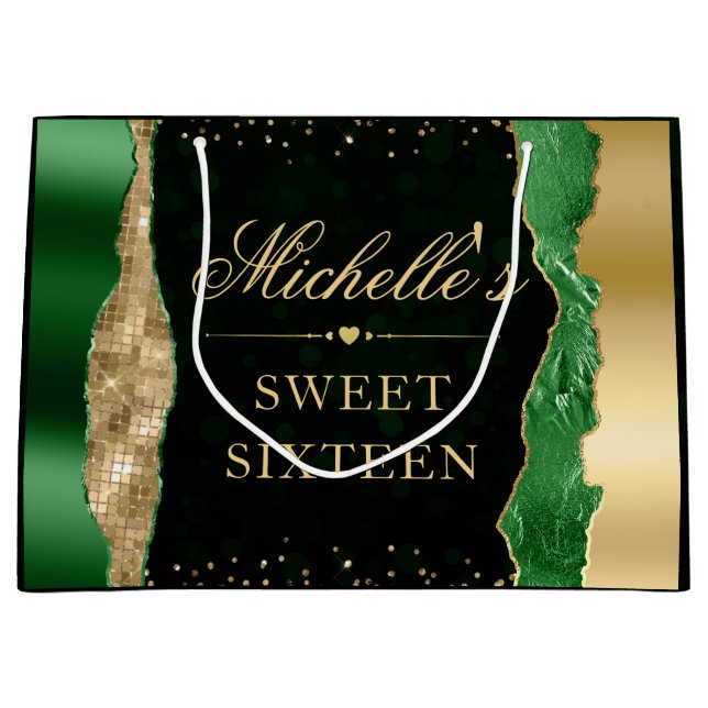 Grönt och Guld Glam Tårar Bokeh Sweet sixteen (Framsidan)