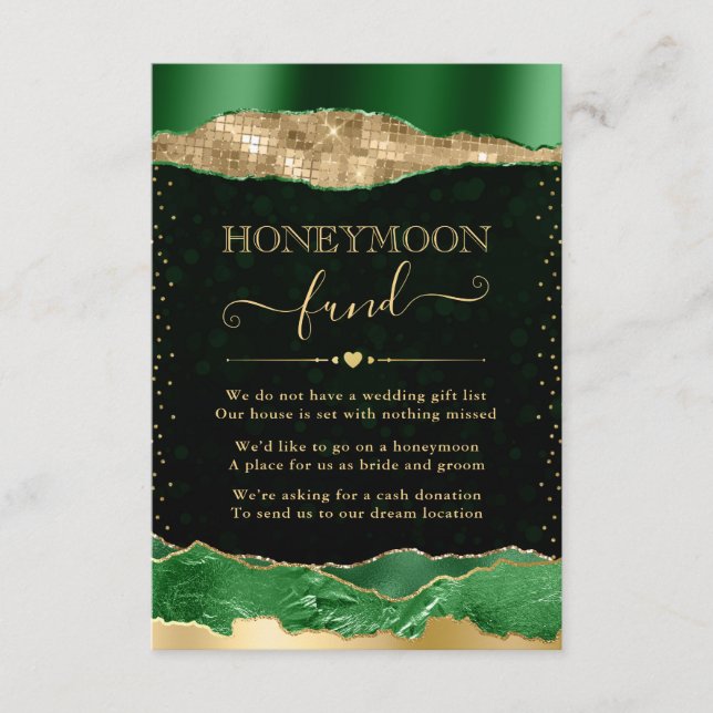 Grönt och Guld Glam Tårar Bröllop HoneyMånfond Tilläggskort (Framsida)