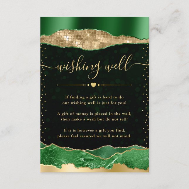 Grönt och Guld Glam Tårar Bröllop Wishing well Tilläggskort (Framsida)