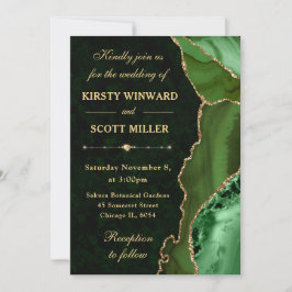 Grönt och Guld Glitter Agat och marmor Bröllop Inbjudningar