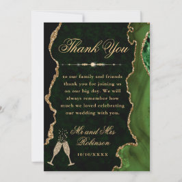 Grönt och Guld Glitter Agate & Marble Bröllop Tack Kort