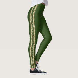 Grönt och Guld Glitter Anpassningsbar Text Athlet Leggings