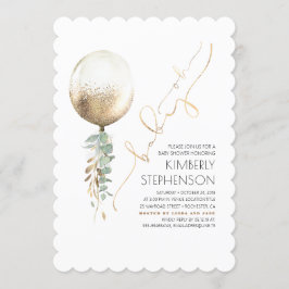 Grönt och guld glitter ballong Oh Baby Shower Inbjudningar