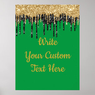 Grönt och Guld Glitter-Födelsedagsfesten Poster