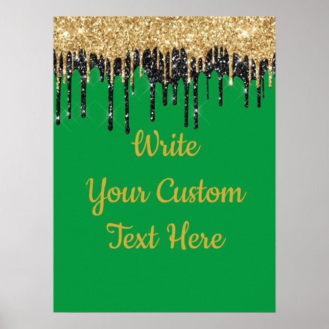 Grönt och Guld Glitter-Födelsedagsfesten Poster (Framsidan)