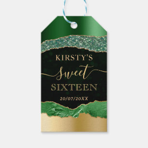 Grönt och guld glitter glamour kant Sweet Sixteen Presentetikett
