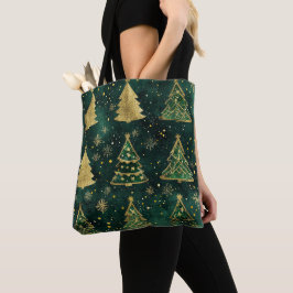 GRÖNT OCH GULD GLITTER LOOK JULGRANAR TYGKASSE