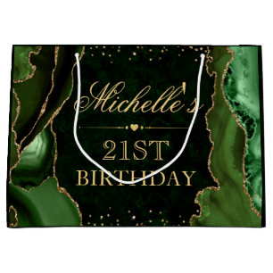 Grönt och Guld Glitter Marble Agate Birthday