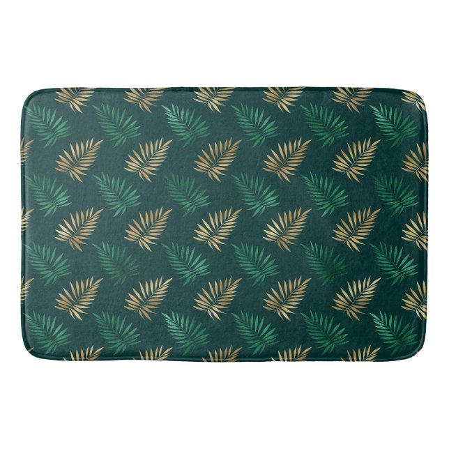 Grönt och Guld Glitter om tropiska Löv Badrumsmatta (Framsidan)