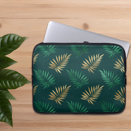 Grönt och Guld Glitter om tropiska Löv Laptop Fodral