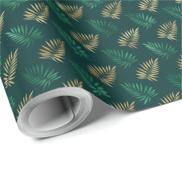 Grönt och Guld Glitter om tropiska Löv Presentpapper