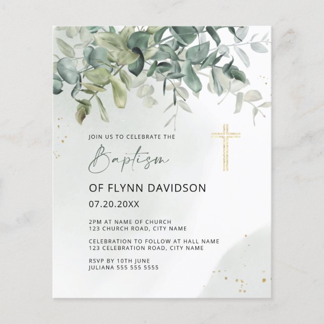 Grönt och Guld Greenery Baptism Christening (Framsida)