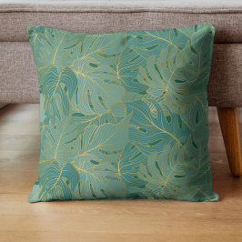 Grönt och guld handflatan löv mönster kudde