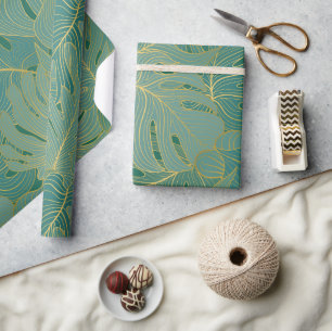 Grönt och guld handflatan löv mönster presentpapper