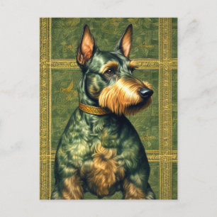 Grönt och Guld Hund Retro Stil Art Vykort