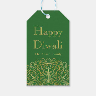 Grönt och guld- indiskt mönster Diwali Presentetikett