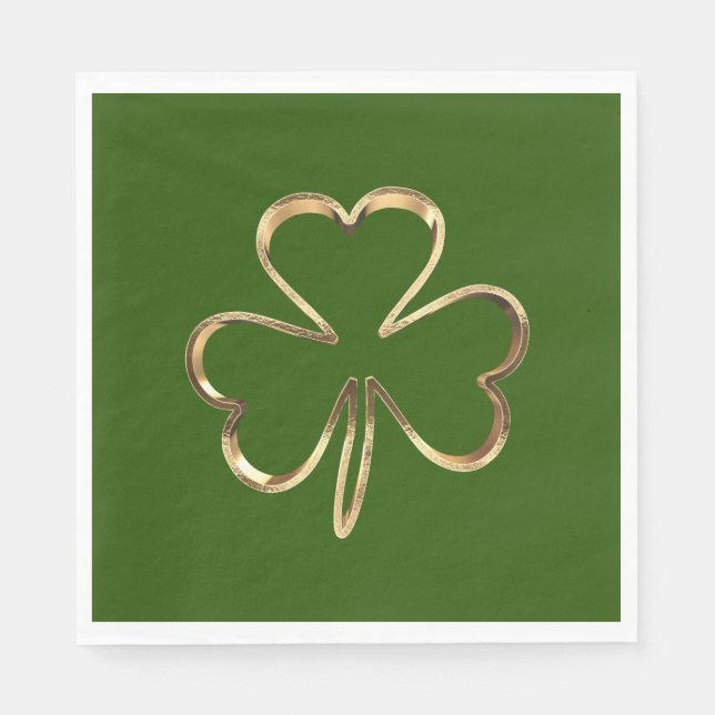 Grönt och guld, irländsk klöver, shamrock för St.  Pappersservett (Framsidan)