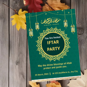 Grönt och Guld Islamiska Mönster Iftar Party Inbjudningar