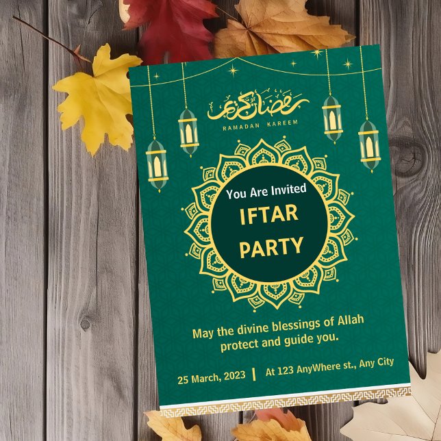 Grönt och Guld Islamiska Mönster Iftar Party Inbjudningar (Skapare uppladdad)