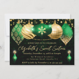 Grönt och Guld Jul Baubles Sweet 16 Inbjudningar